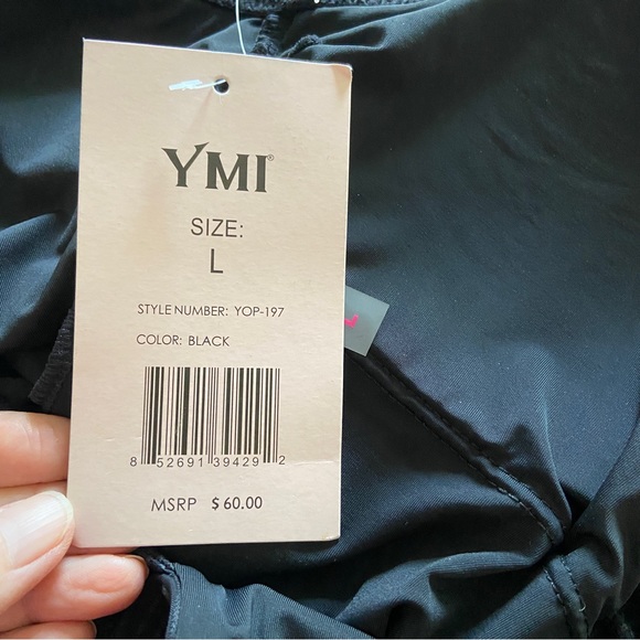 YMI Black One Piece Tank Swimsuit w/front & back cutouts - Size L Large NWT - Picture 8 of 10